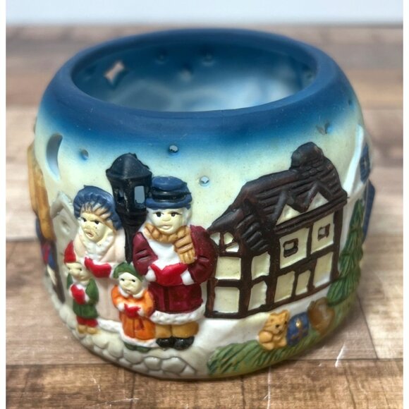 Merry Brite Ceramic Candle Holder With Winter Village Design - Picture 1 of 7